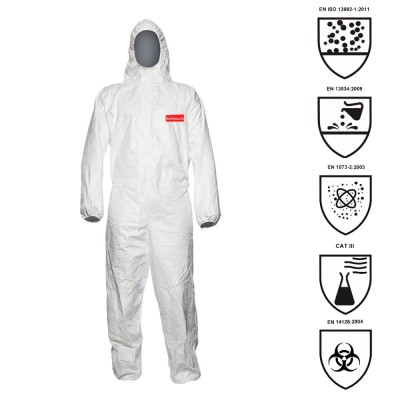 Mono protección química con capucha. Cat III, tipo 3B, 4B, 5B y 6B