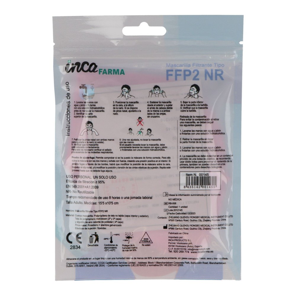 Mascarillas autofiltrantes partículas FFP2 rosas sin válvula. Pack 20 unidades