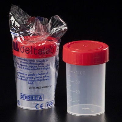 Bote plástico PP tapón rosca estéril-A 60 ml D-409526. Caja 750 unitats