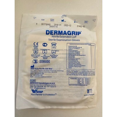 Guants examen nitril estèrils extrallargs Dermagrip D-140X-43. Capsa 100 unitats