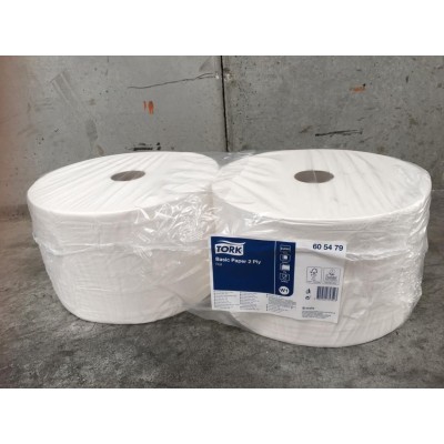 Bobinas papel  limpiar celulosa pura 2 capas Tork. Paquete 2x825 metros