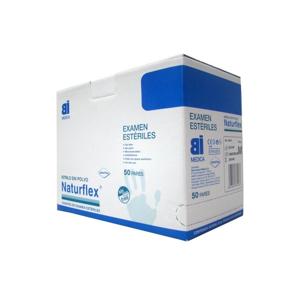 Guants examen nitril estèrils Naturflex talla S. Capsa 100 unitats