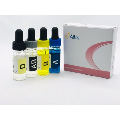 Reactivos grupos sanguíneos anti-A-B-AB-D(IgG+IgM). Caja 4x10 ml
