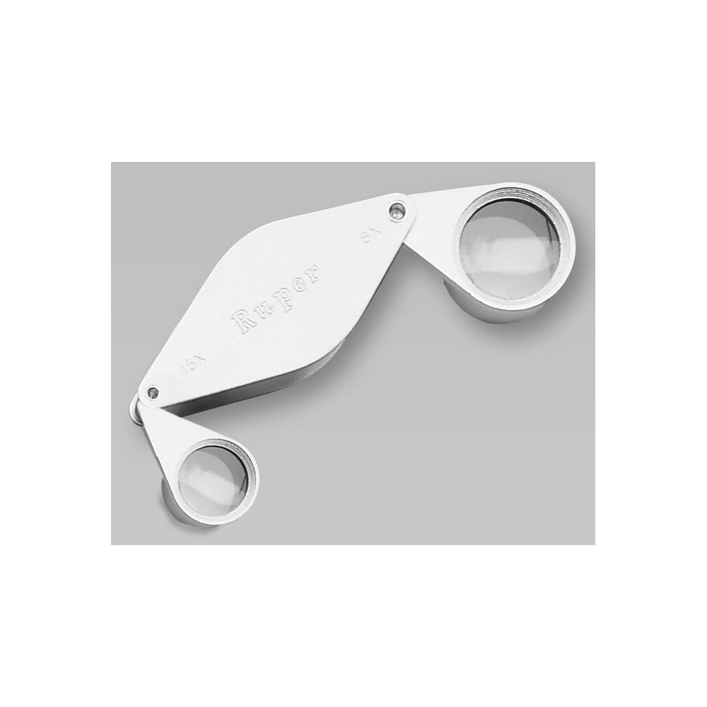 Lupa plegable dos lentes vidrio 8x-15x. Base aluminio 25 y 14 mm