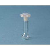 Matràs aforat vidre amb tap plàstic. Capacitat 25 ml