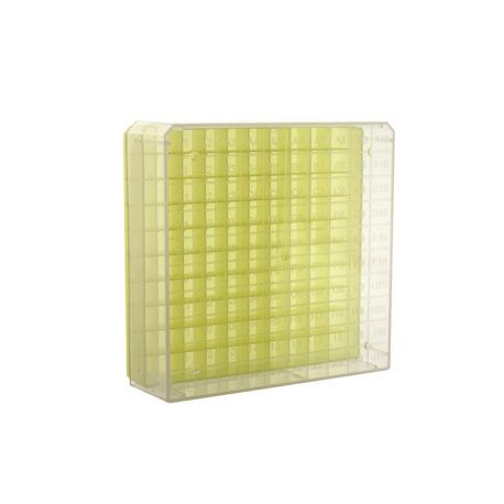 Yellow plastic cryotubes freezing box FBXP-Y02. Capacity 81x2 ml
