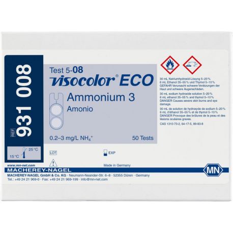 Prova simple amoni 0'2-3 mg/l Visocolor-931008. Capsa 50 assaigs