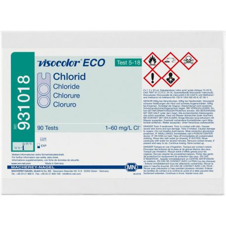 Prueba simple cloruro 1-60 mg/l Visocolor-931018. Caja 90 ensayos