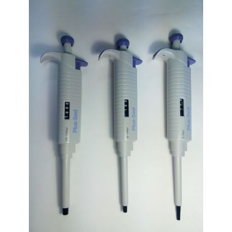 Kit of 3 Plus Sed single-channel micropipettes. Volumes 5-50 ul, 10-100 ul, 100-1000 ul