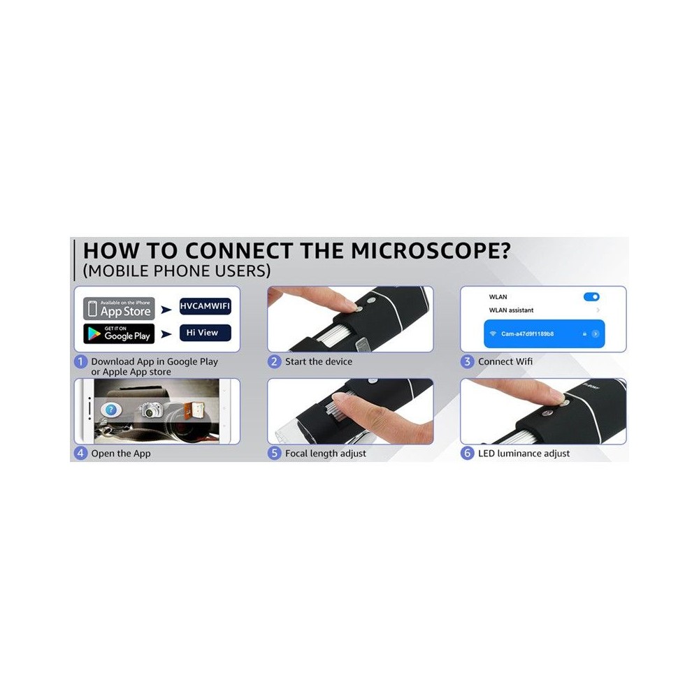 Lupa electrònica Wifiscope Basic-2. USB-Wifi 50x-150x 4K. Peu