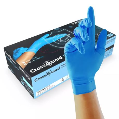 Guants examen nitril antimicrobial CrossGuard. Capsa 100 unitats