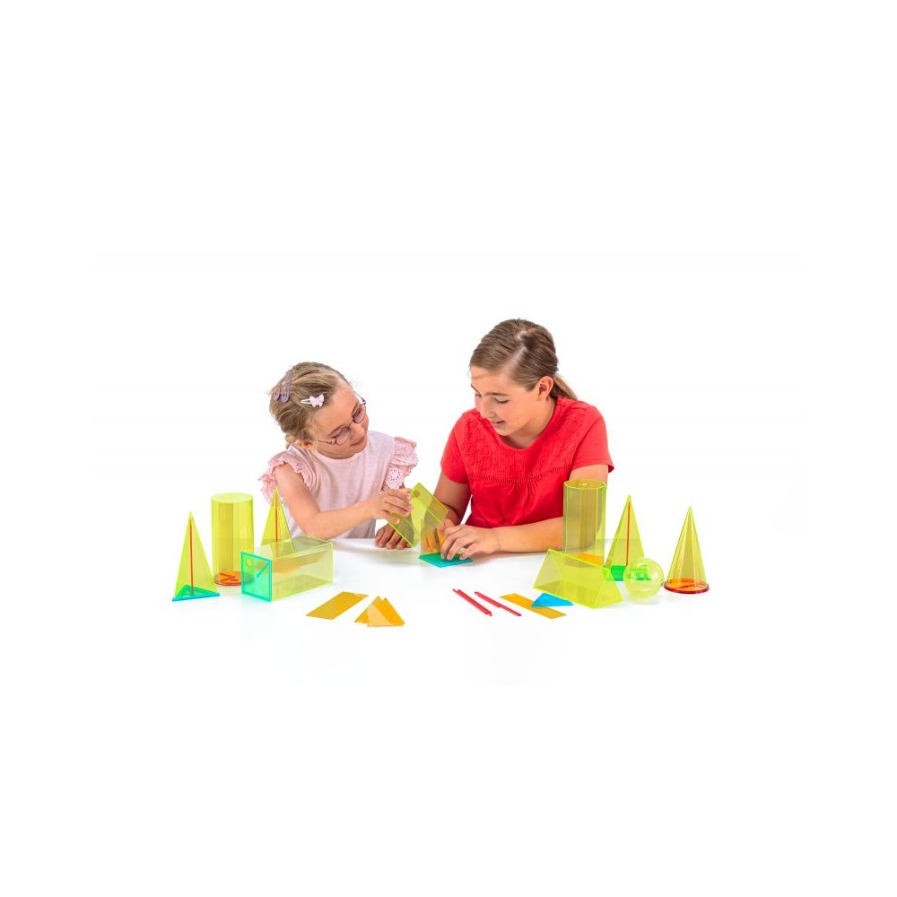 Cuerpos geométricos plástico PMMA transparente 75x75 mm. Caja 10 piezas