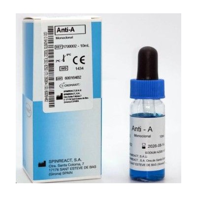 Reactivo grupo sanguíneo anti-A monoclonal. Frasco 10 ml