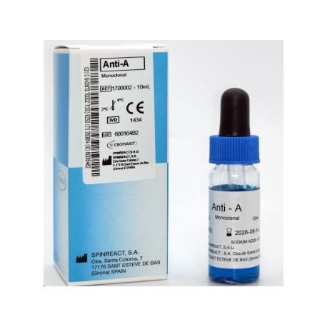 Monoclonal anti-A blood group reagent. 10 ml bottle
