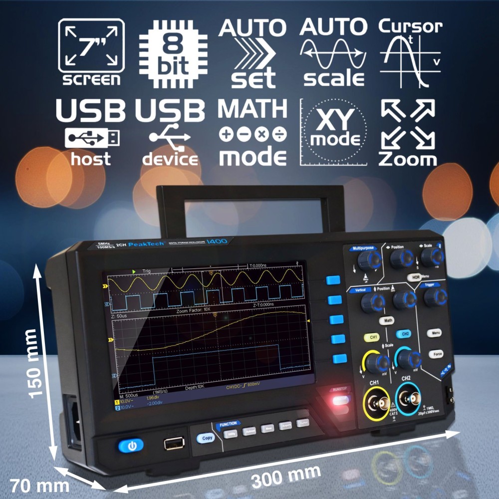 Osciloscopio mesa Peaktech P-1403. USB canales 2x50 MHz