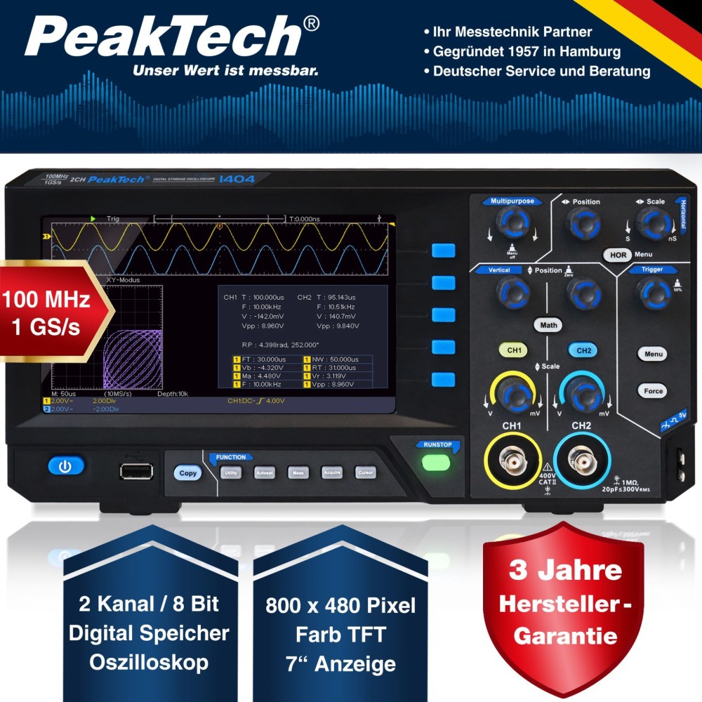 Oscil·loscopi taula Peaktech P-1404. USB canals 2x100 MHz