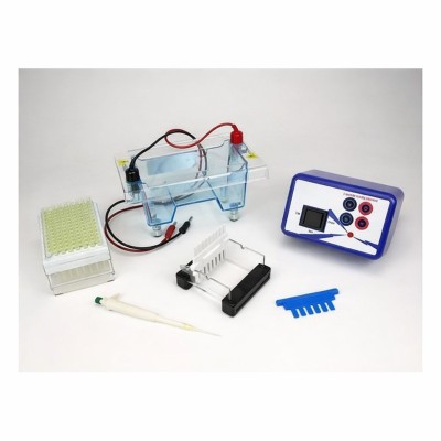 Equipo base prácticas electroforesi V-44521. Cubeta y fuente
