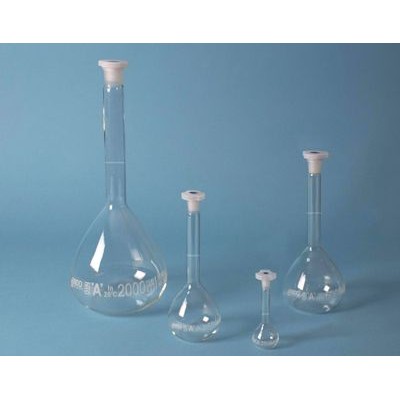 Matraz aforado cristal con tapón plástico PP DDB-002. Capacidad 10 ml