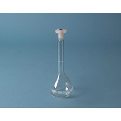 Matraz aforado cristal con tapón plástico PP DDB-006. Capacidad 200 ml