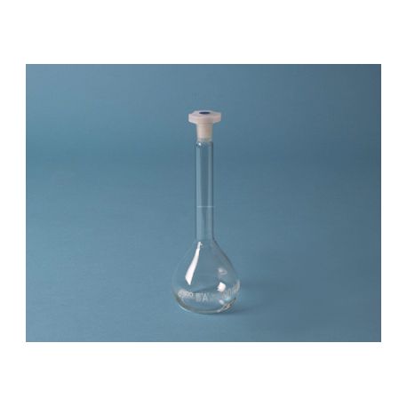 Matraz aforado cristal con tapón plástico PP DDB-006. Capacidad 200 ml