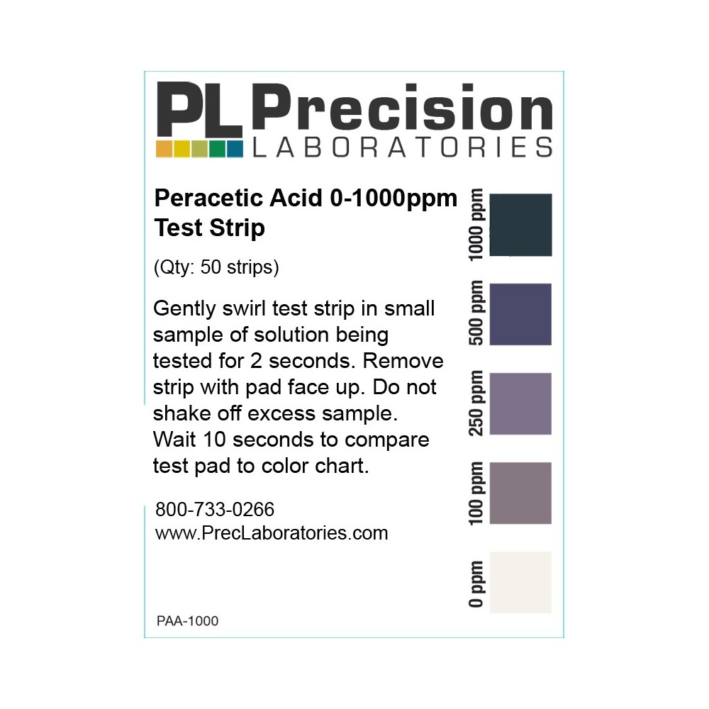 Peracetic acid test strips 0-100-250-500 ppm PAA-500. Tube 100 units