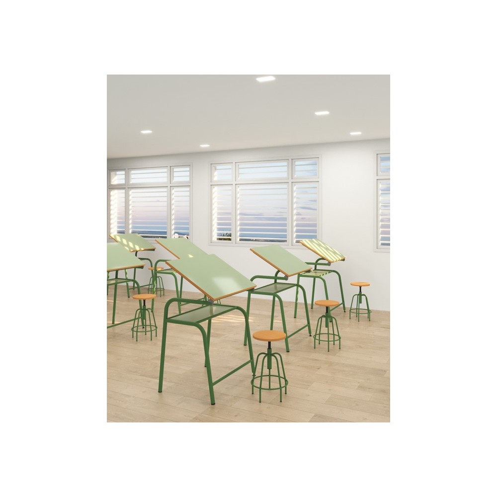 Taburete asiento madera 14070-MA. Altura regulable 550-700 mm