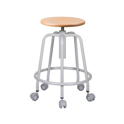 Taburete asiento madera con ruedas 14070-MAR. Altura regulable 550-700 mm
