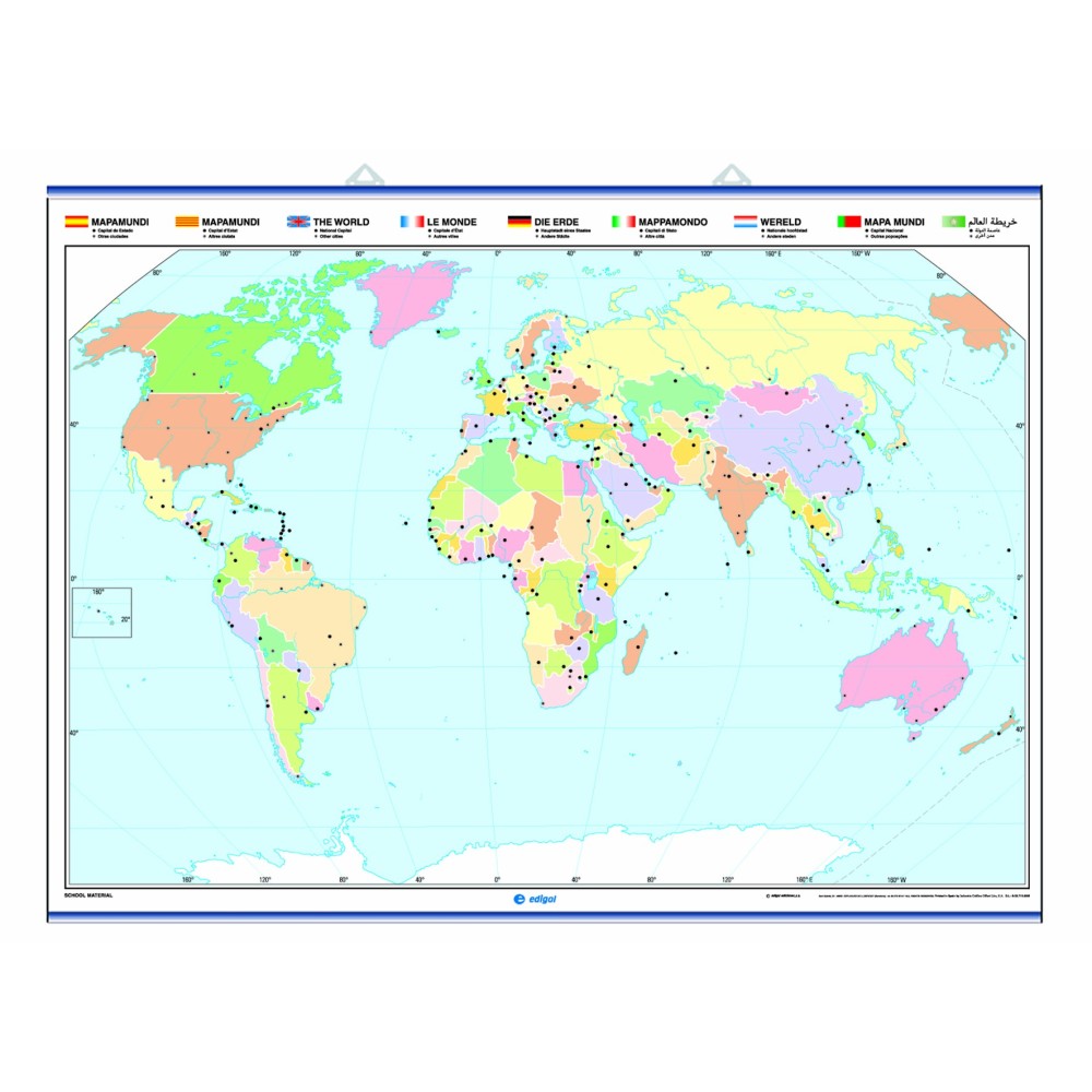 Mapa mural mut retolable 1400x1000 mm. Mapamundi