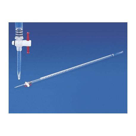PMMA plastic burette PTFE tap graduated 0.1 ml. Capacity 50ml