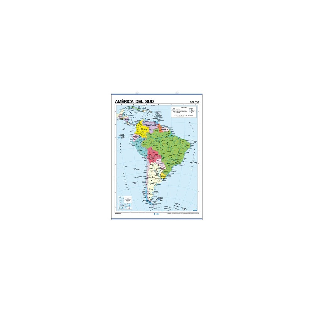 Mapa mural fisicopolític 900x1180 mm. Amèrica del Sud