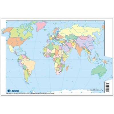 Mapas mudos colores 330x230 mm. Mapamundi político. Bloque 50