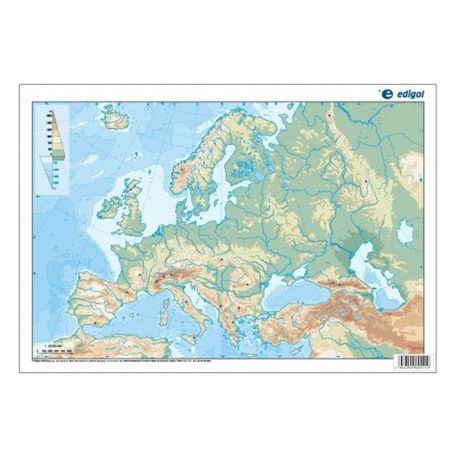 Mapas mudos colores 330x230 mm. Europa física. Bloque 50 unidades