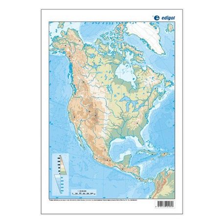 Mapas mudos colores 230x330 mm. América Norte física. Bloque 50 unidades