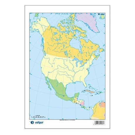 Mapas mudos colores 230x330 mm. América Norte política. Bloque 50 unidades