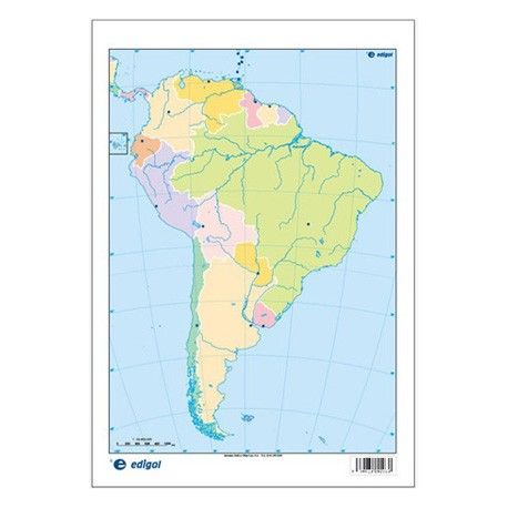 Mapas mudos colores 230x330 mm. América Sur política. Bloque 50 unidades