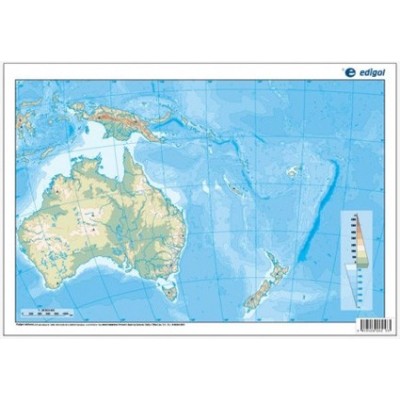 Mapes muts colors 330x230 mm. Oceania física. Bloc 50 unitats