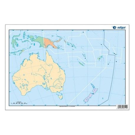 Mapas mudos colores 330x230 mm. Oceanía política. Bloque 50 unidades