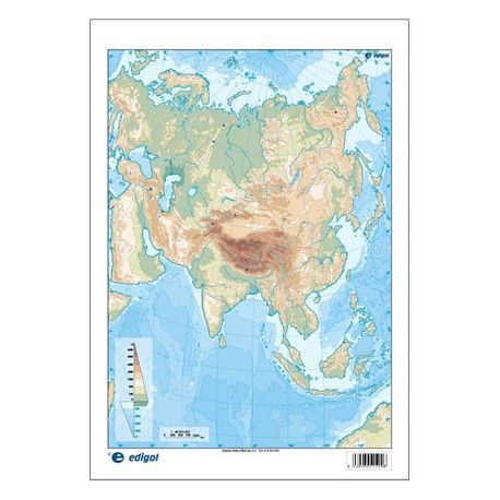 Mapas mudos colores 330x230 mm. Asia física. Bloque 50 unidades