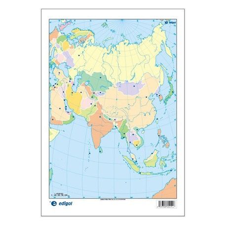 Mapas mudos colores 230x330 mm. Asia política. Bloque 50 unidades