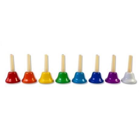 Loose painted steel bells with wooden handle 911. DO-DO 8 colored notes