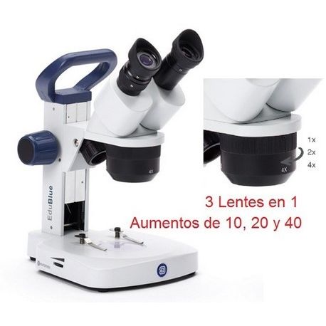 Edublue ED-1802-S binocular stereomicroscope. Fixed arm 10x-20x-40x