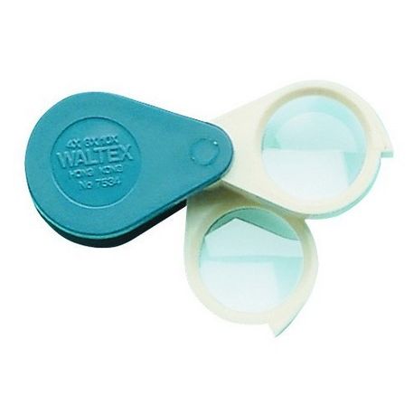 Folding magnifying glass with two organic lenses 2x-6x-10x. Plastic base 22 mm