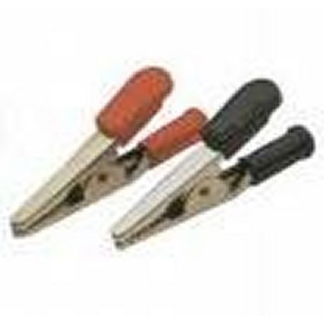 Alligator clips with insulated handles, 4 mm banana pitch. Red