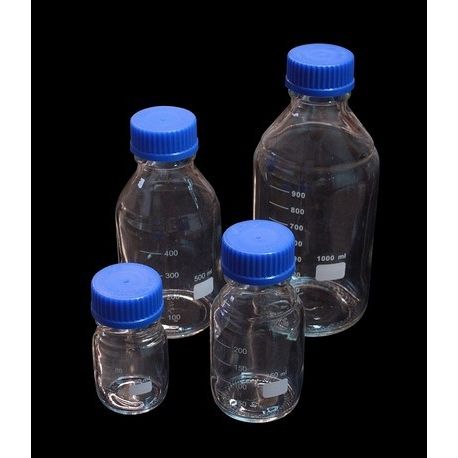 Graduated borosilicate glass bottle with ISO thread. Capacity 500ml