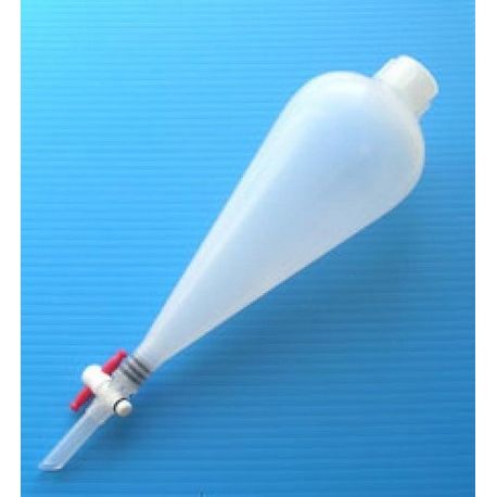 PP plastic separating funnel with PTFE conical stopcock. Capacity 250ml