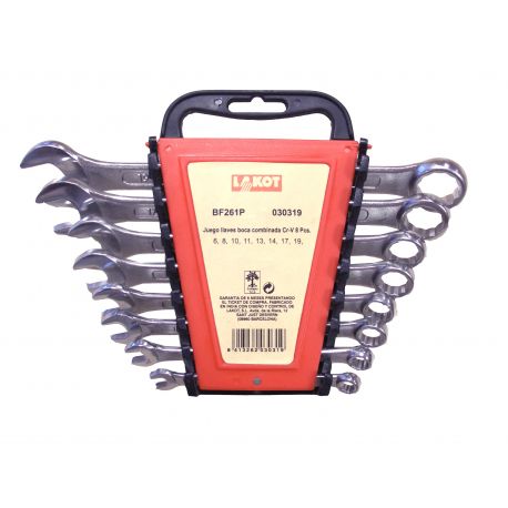 Cromvanadi mixed fixed wrenches. Set 8 pieces 8 to 19 mm