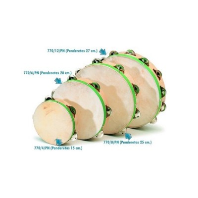 Pandereta pell natural amb 6 parells sonalls. Diàmetre 200 mm