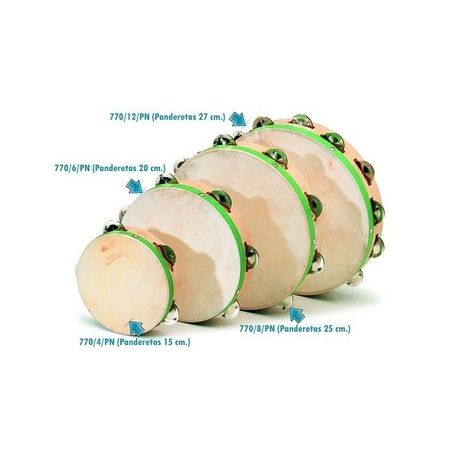 Pandereta pell natural amb 8 parells sonalls. Diàmetre 250 mm