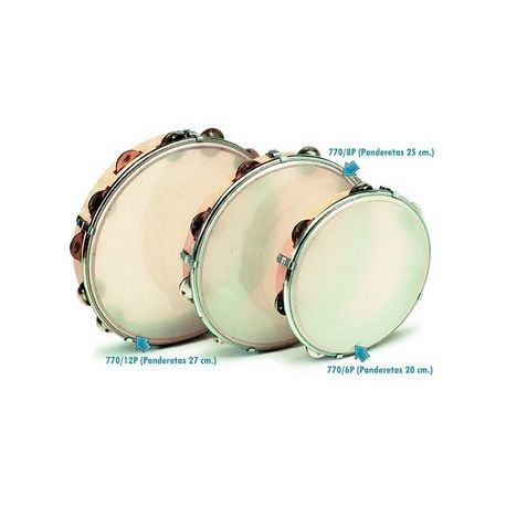 Adjustable synthetic leather tambourine and mallet. Diameter 250mm