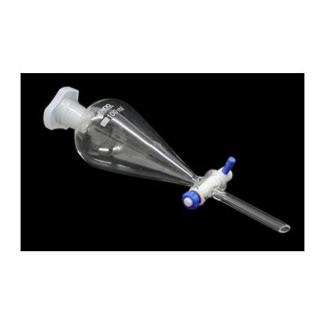 Glass separating funnel with PTFE conical stopcock. Capacity 125ml